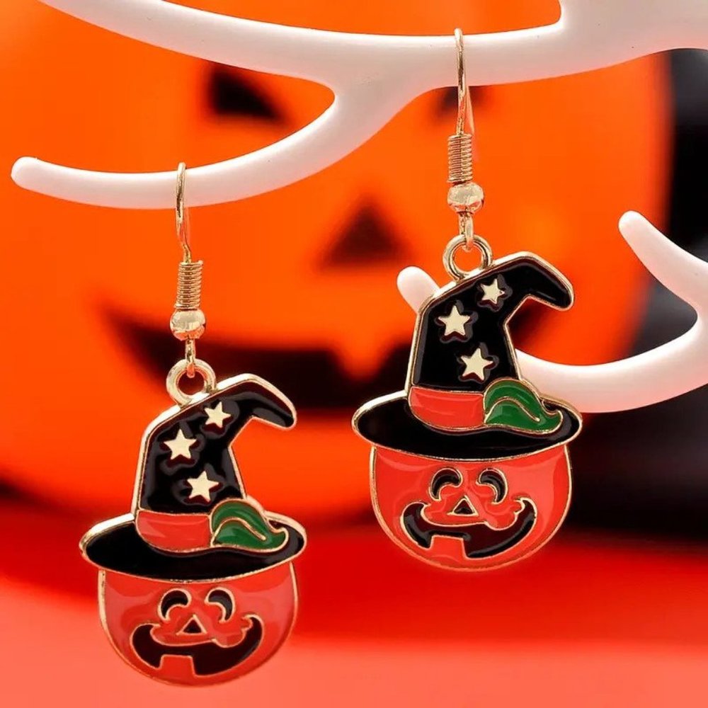 Halloween Jack O'Lantern Goĺd Earrings